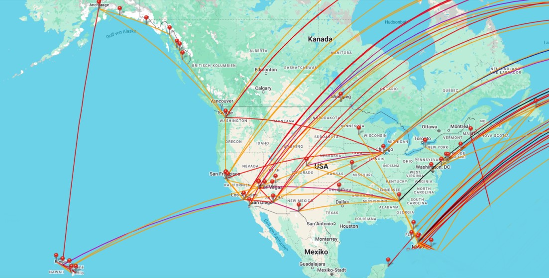 Alle besuchten Flughfen in den USA
