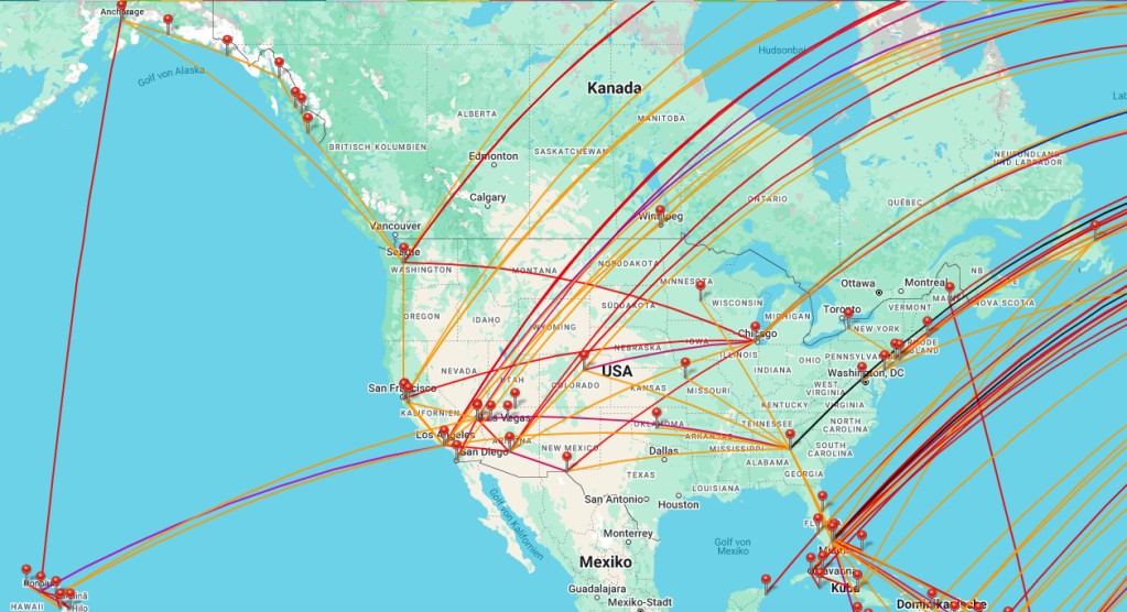 Alle besuchten Flughfen in den USA