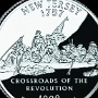 New Jersey State Quarter - zu sehen ist die Überquerung George Washingtons über den Delaware River. Warum er das tat weiss ich nicht. Unterschrift: Crossroads of the Revolution.