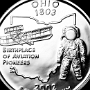 State Quarter Ohio - Wright Flyer, Raumanzug Umriss des Bundesstaates<br />Beschriftung: „Birthplace of Aviation Pioneers“. So teilen sich zwei Staaten die Gebrüder Wright, Ohio und North Carolina.