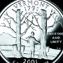 Vermont State Quarter - Ahornbäume mit Sirupeimern, Camel's Hump Mountain<br />Beschriftung: „Freedom and Unity“